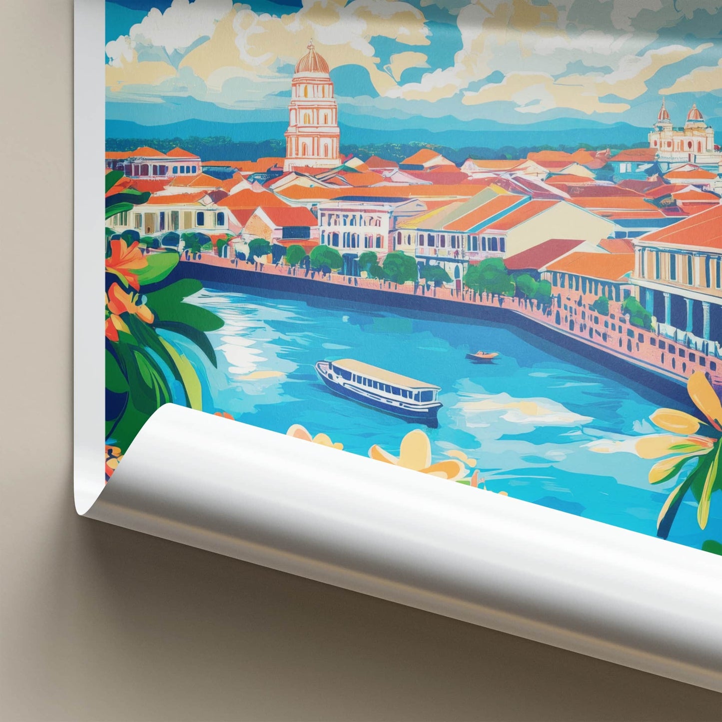 Malacca Poster - Malaysia Travel Art - Vibrant Cityscape River Home Decor
