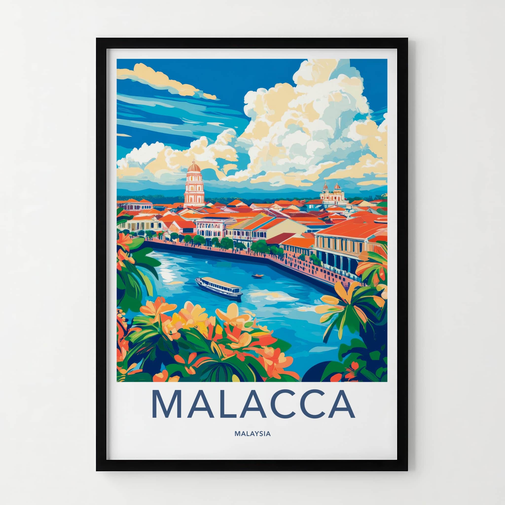Malacca Poster - Malaysia Travel Art - Vibrant Cityscape River Home Decor