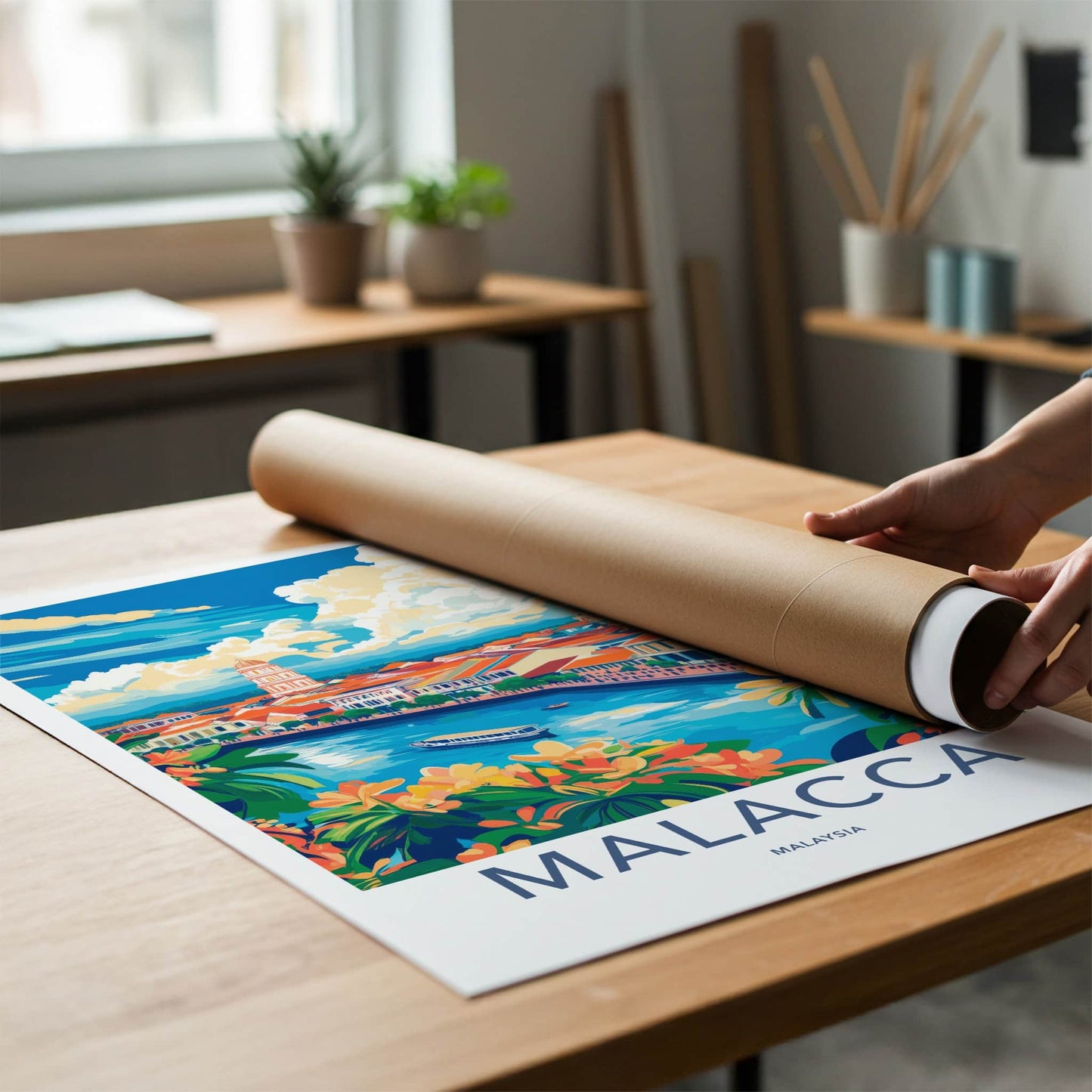 Malacca Poster - Malaysia Travel Art - Vibrant Cityscape River Home Decor