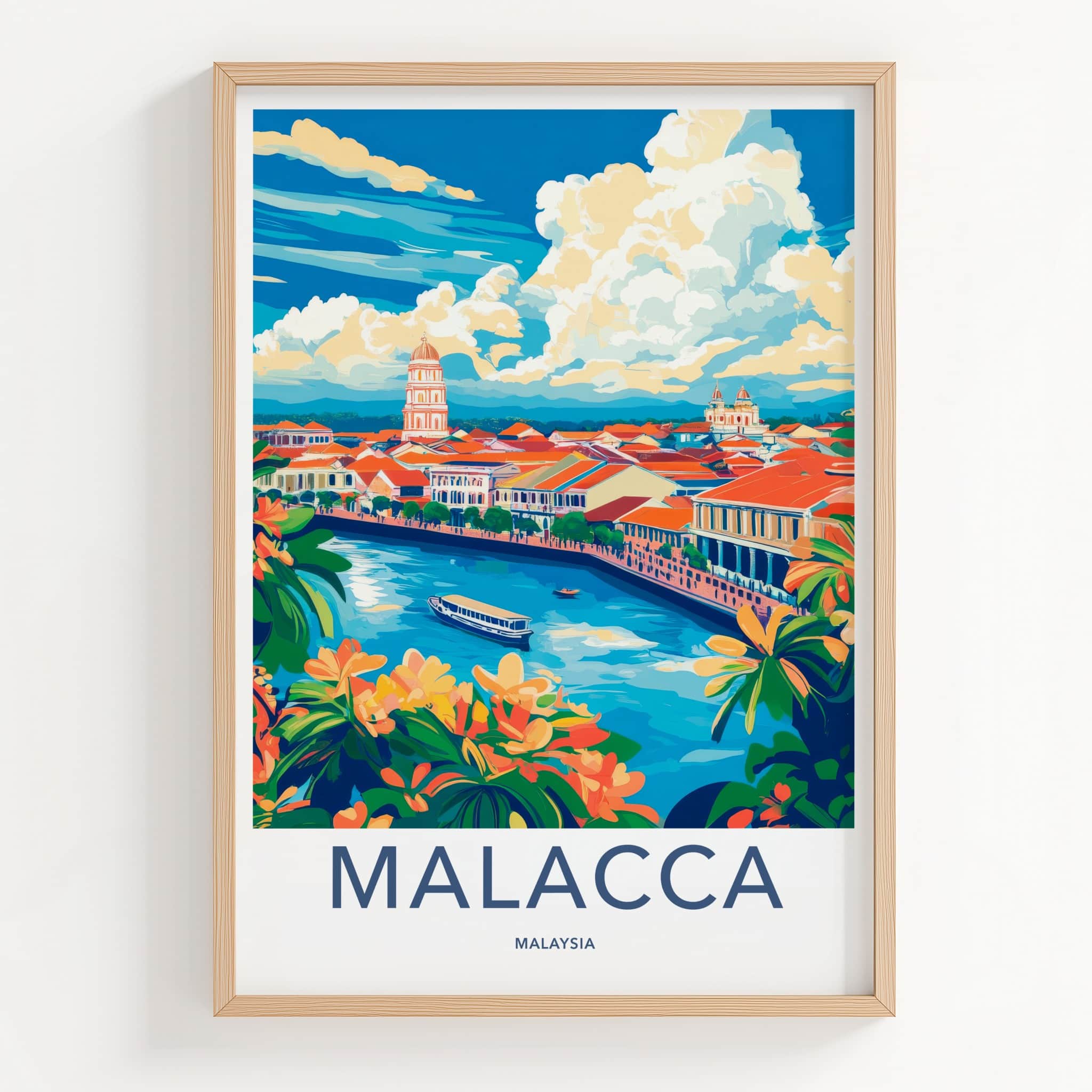 Malacca Poster - Malaysia Travel Art - Vibrant Cityscape River Home Decor