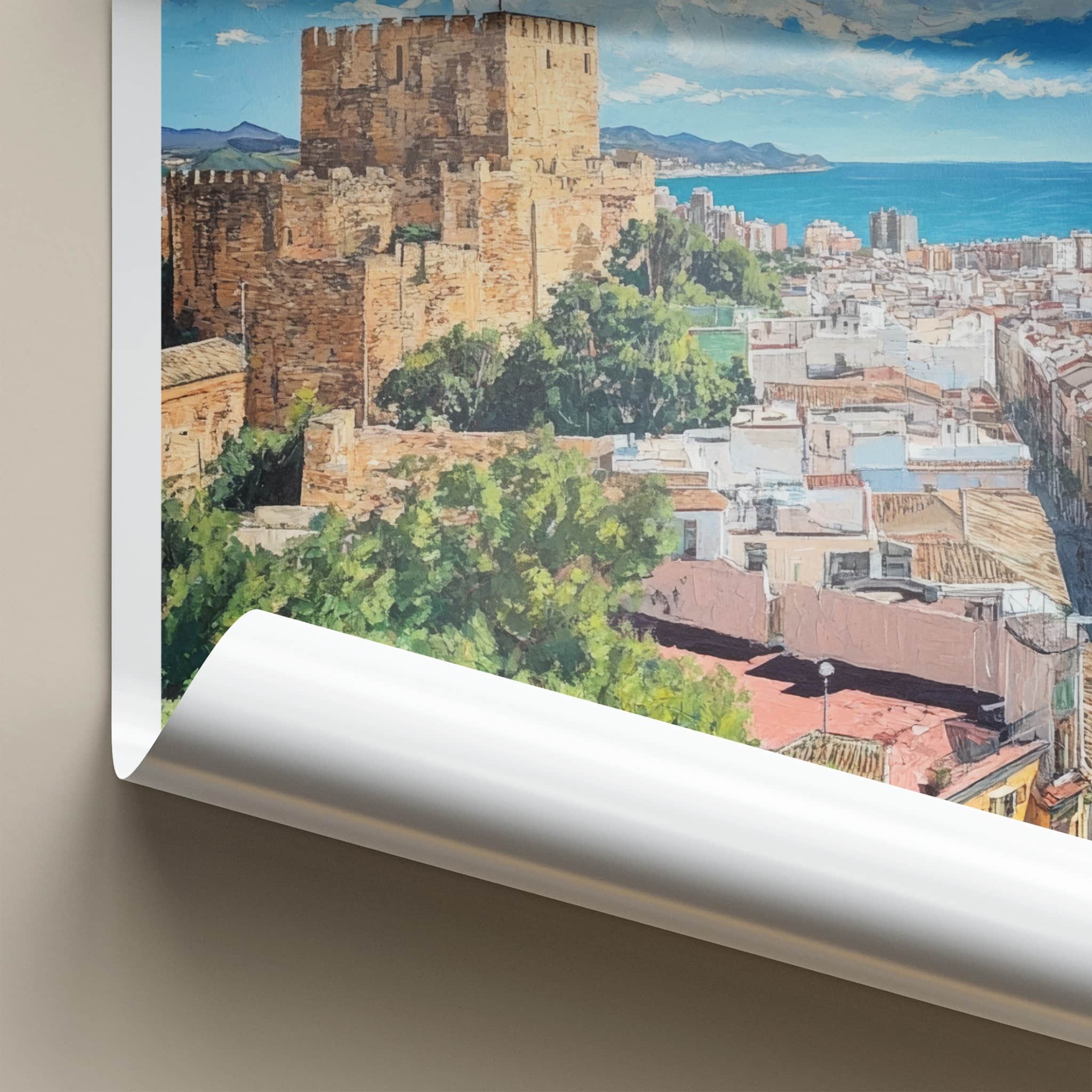 Malaga Poster - Spain Travel Art - Historic City Seascape Home Decor
