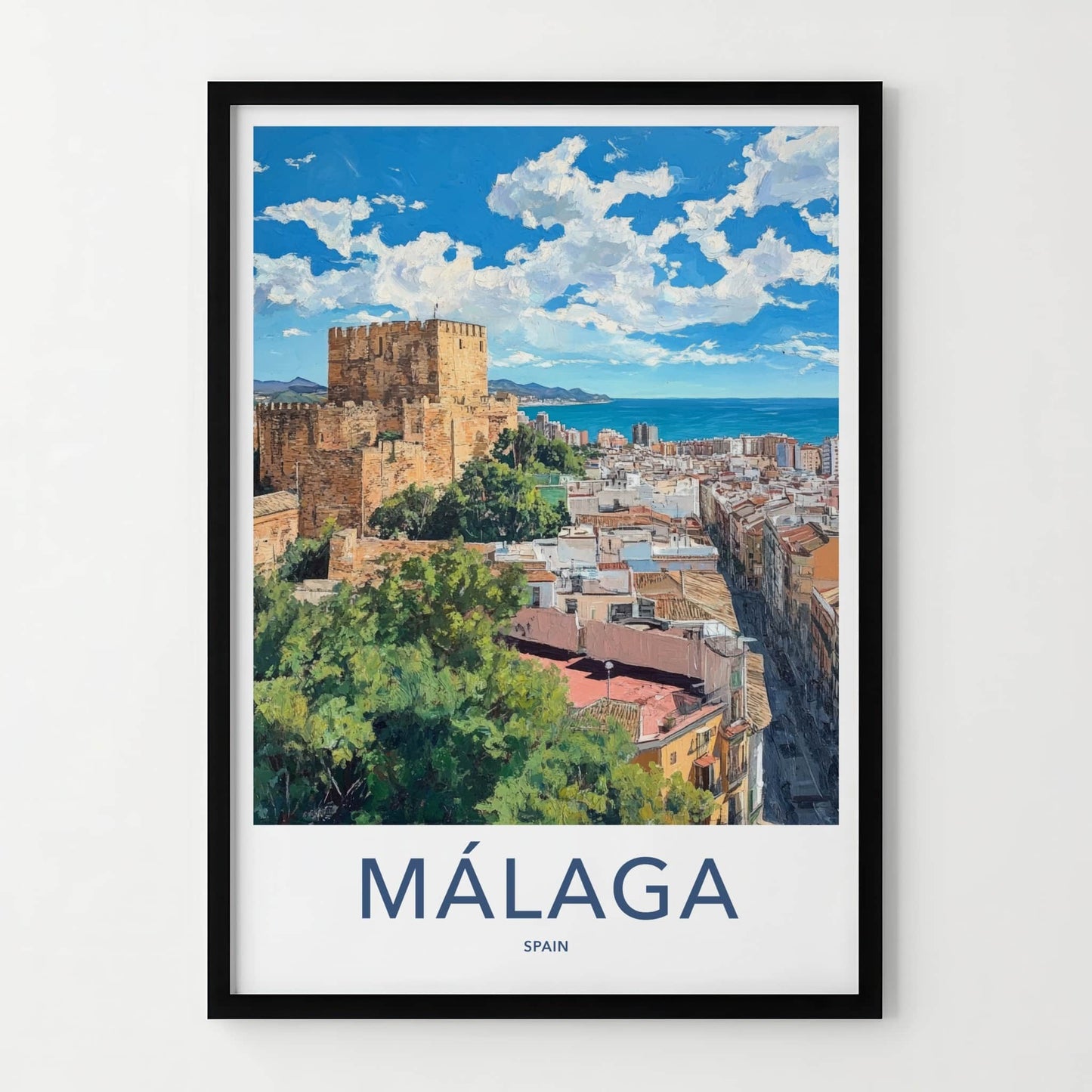 Malaga Poster - Spain Travel Art - Historic City Seascape Home Decor