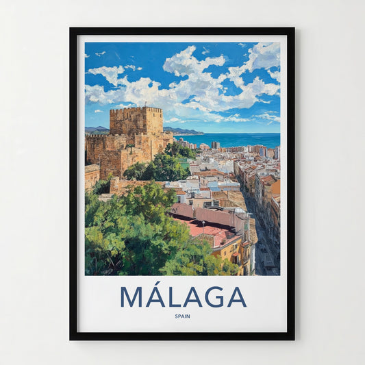 Malaga Poster - Spain Travel Art - Historic City Seascape Home Decor