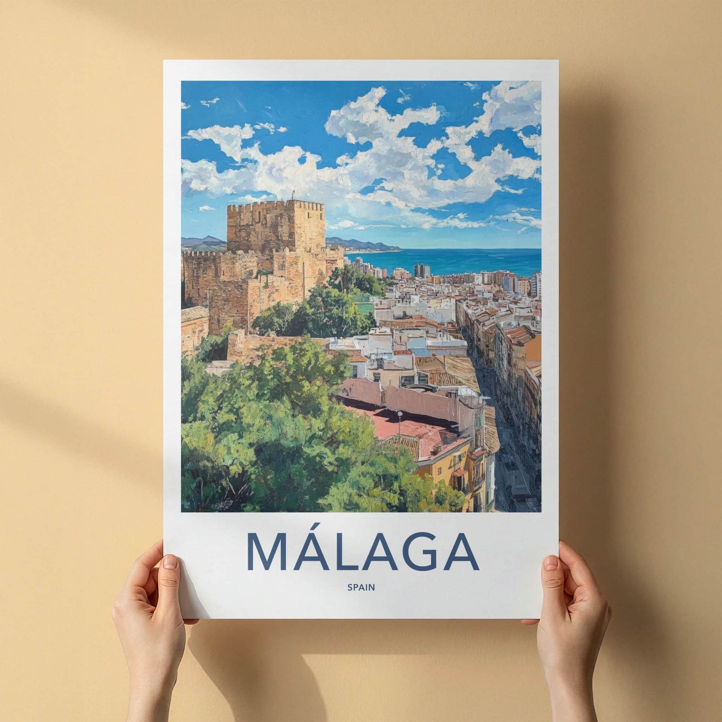 Malaga Poster - Spain Travel Art - Historic City Seascape Home Decor