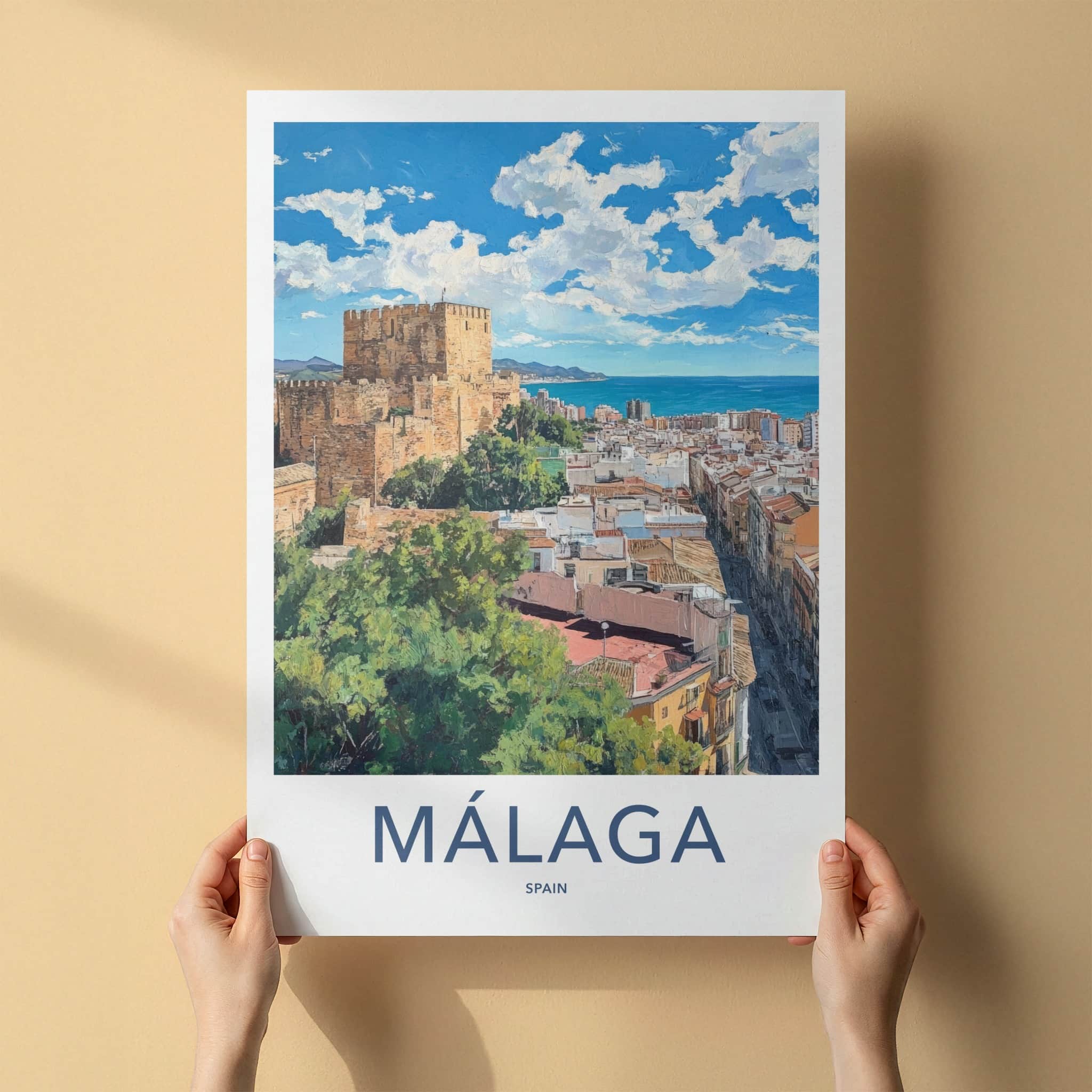 Malaga Poster - Spain Travel Art - Historic City Seascape Home Decor