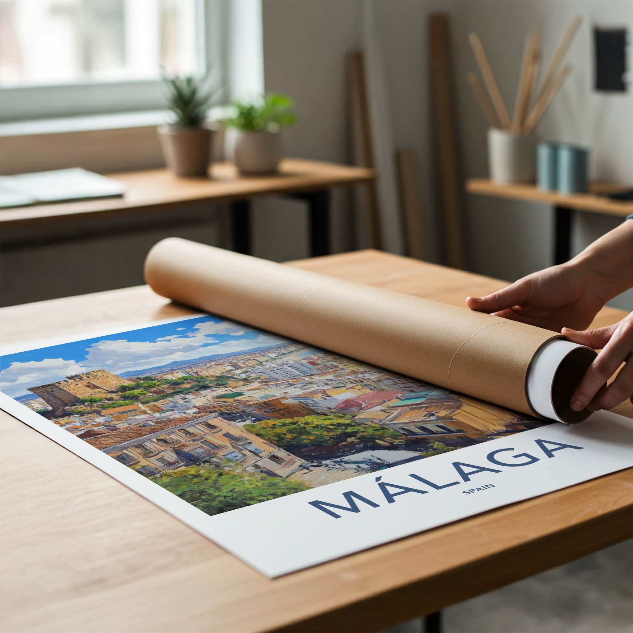 Malaga Poster - Spain Travel Art - Historic City Seascape Home Decor