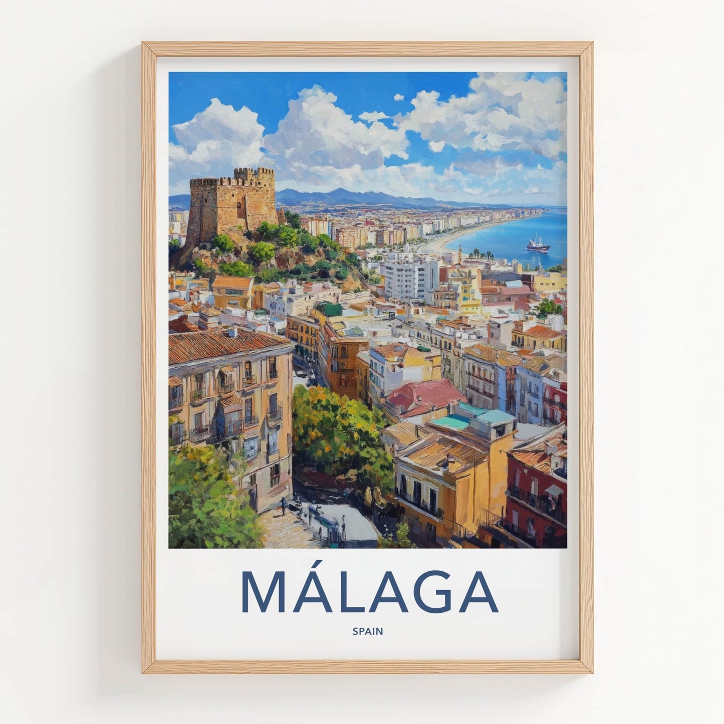 Malaga Poster - Spain Travel Art - Historic City Seascape Home Decor