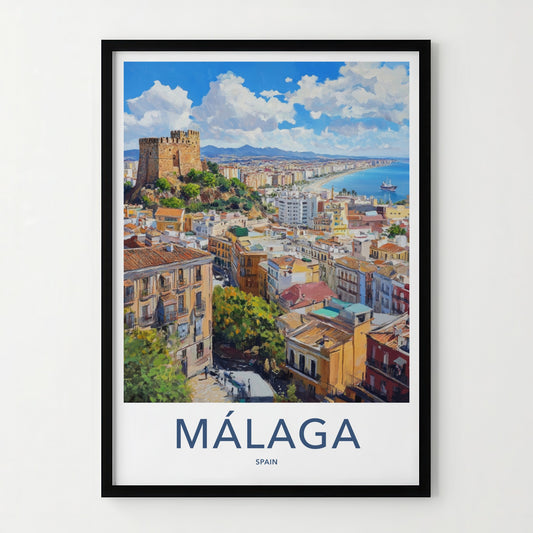 Malaga Poster - Spain Travel Art - Historic City Seascape Home Decor
