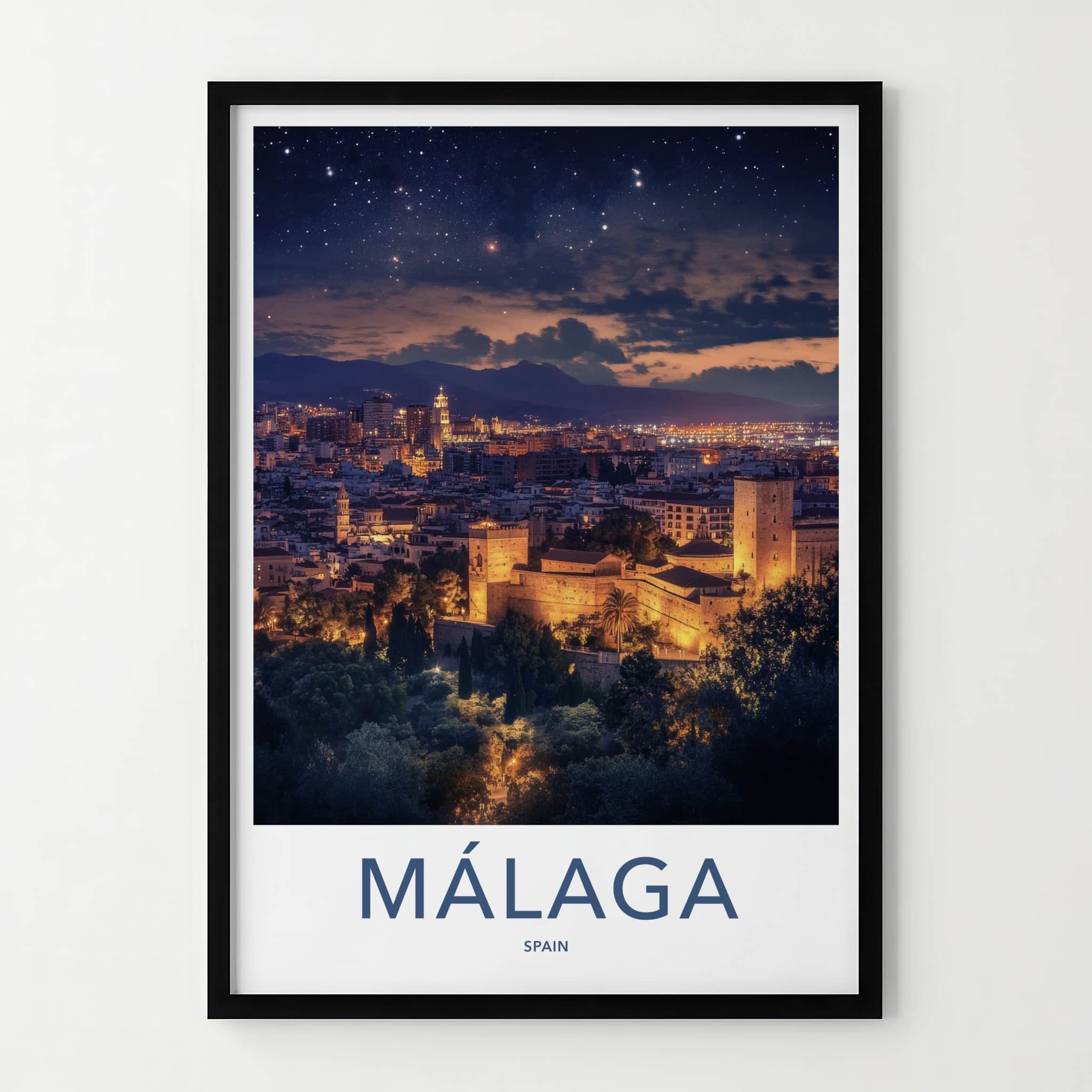 Malaga Poster - Spain Travel Art - Starry Castle City Home Decor