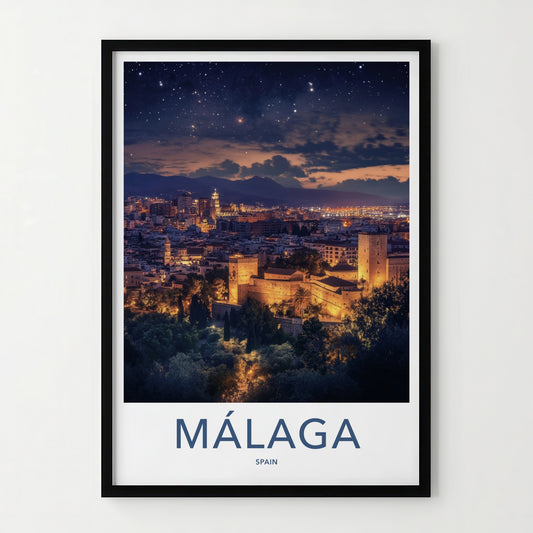 Malaga Poster - Spain Travel Art - Starry Castle City Home Decor