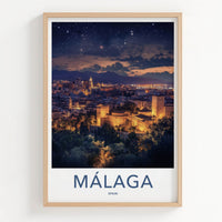 Malaga Poster - Spain Travel Art - Starry Castle City Home Decor
