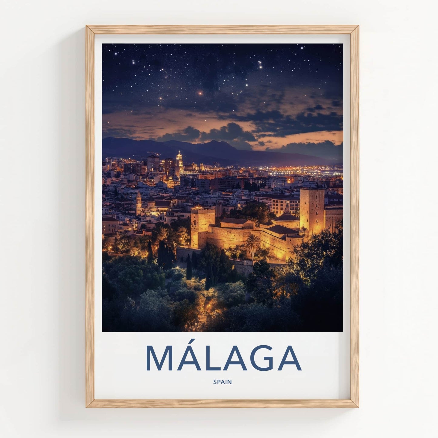 Malaga Poster - Spain Travel Art - Starry Castle City Home Decor