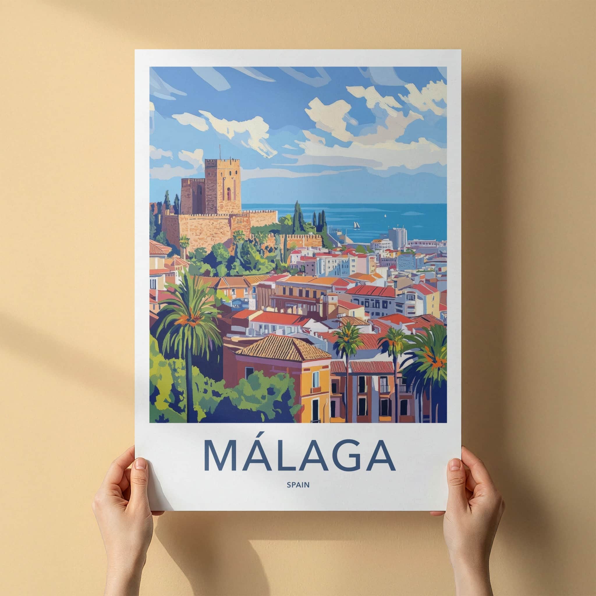 Malaga Poster - Spain Wall Art - Historic Fortress Seascape Home Decor