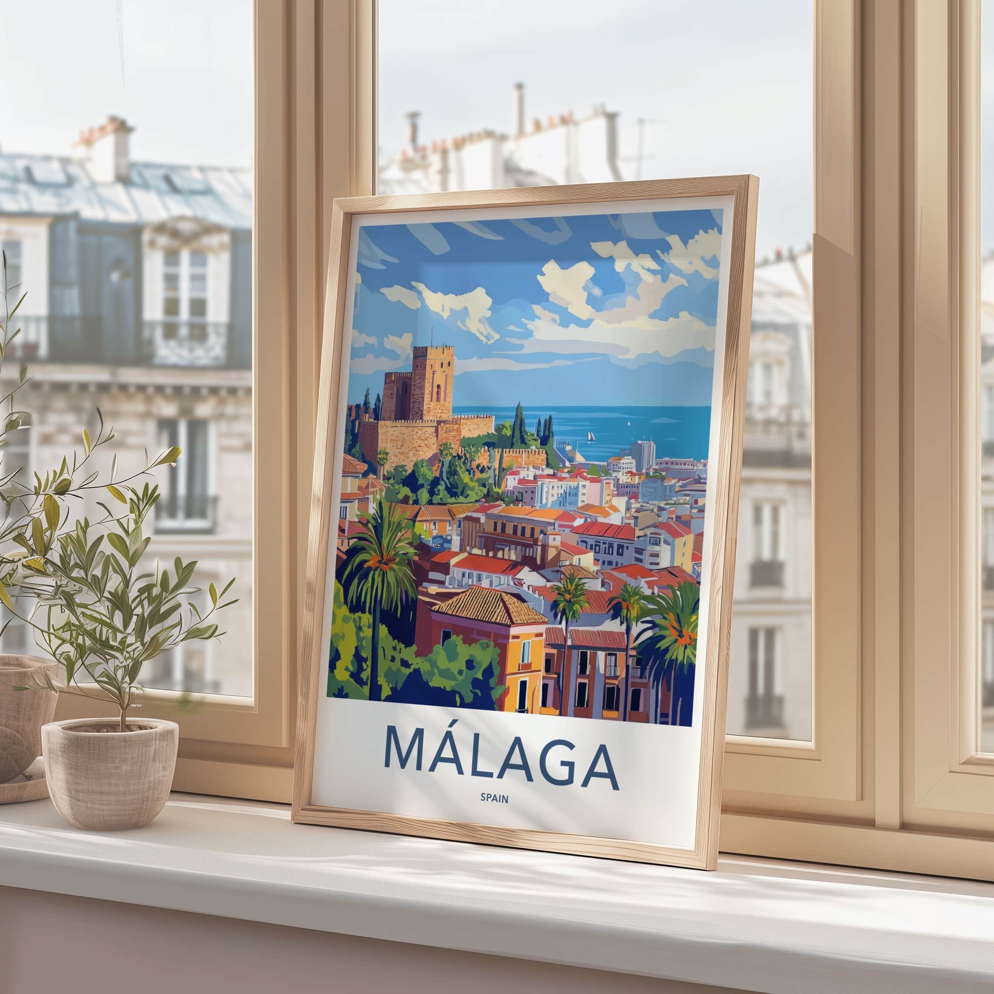 Malaga Poster - Spain Wall Art - Historic Fortress Seascape Home Decor