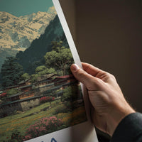 Malana Poster - India Travel Art - Himachal Pradesh Snowy Peaks Village Home Decor