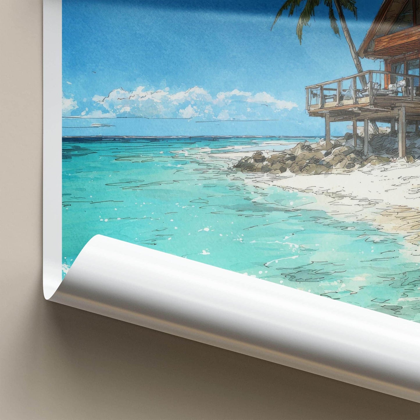 Maldives Poster - Maldives Travel Art - Beach Bungalow Clear Water Home Decor