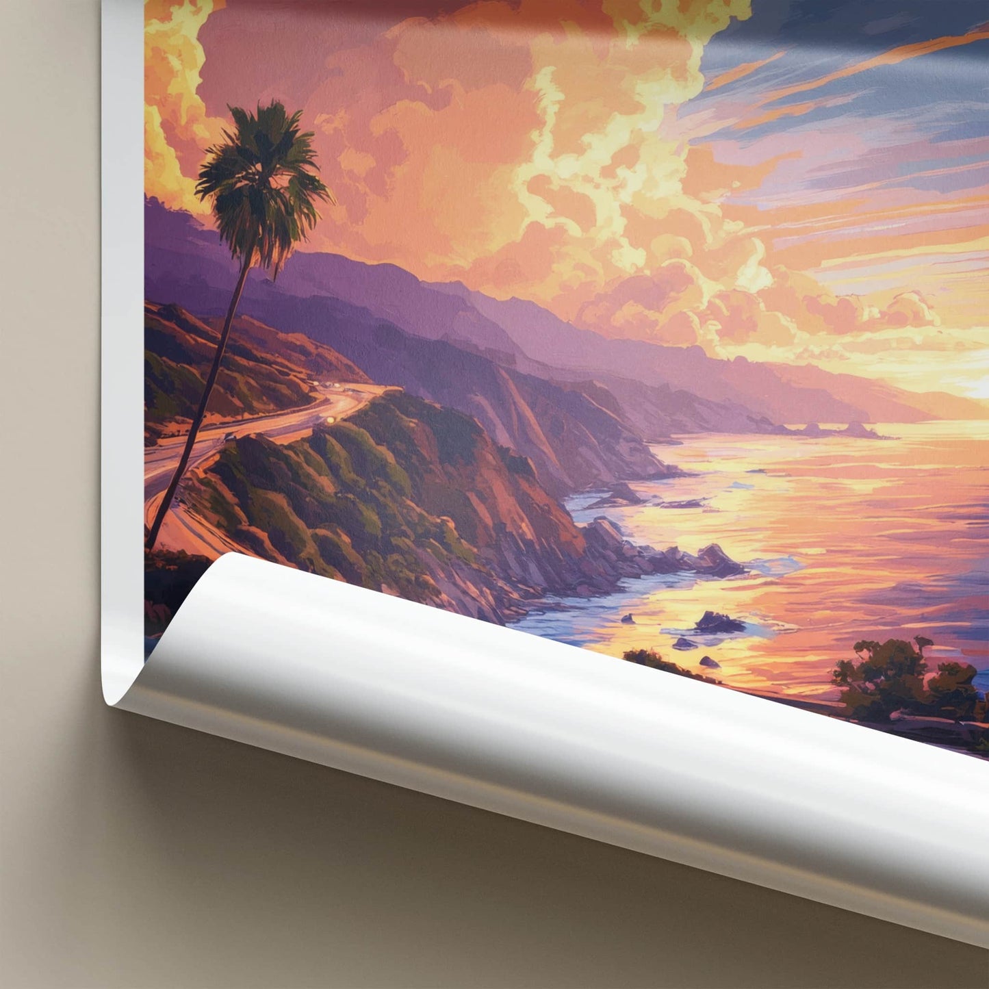 Malibu Poster - California Framed Print - Ocean Road Sunset Lounge Decor