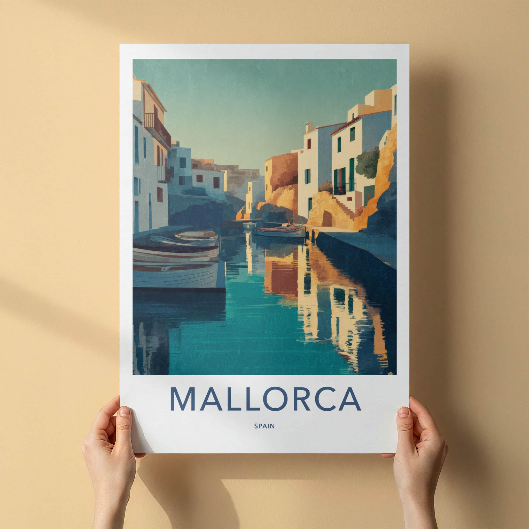 Mallorca Poster - Spain Travel Art - Coastal Village Boats Home Decor