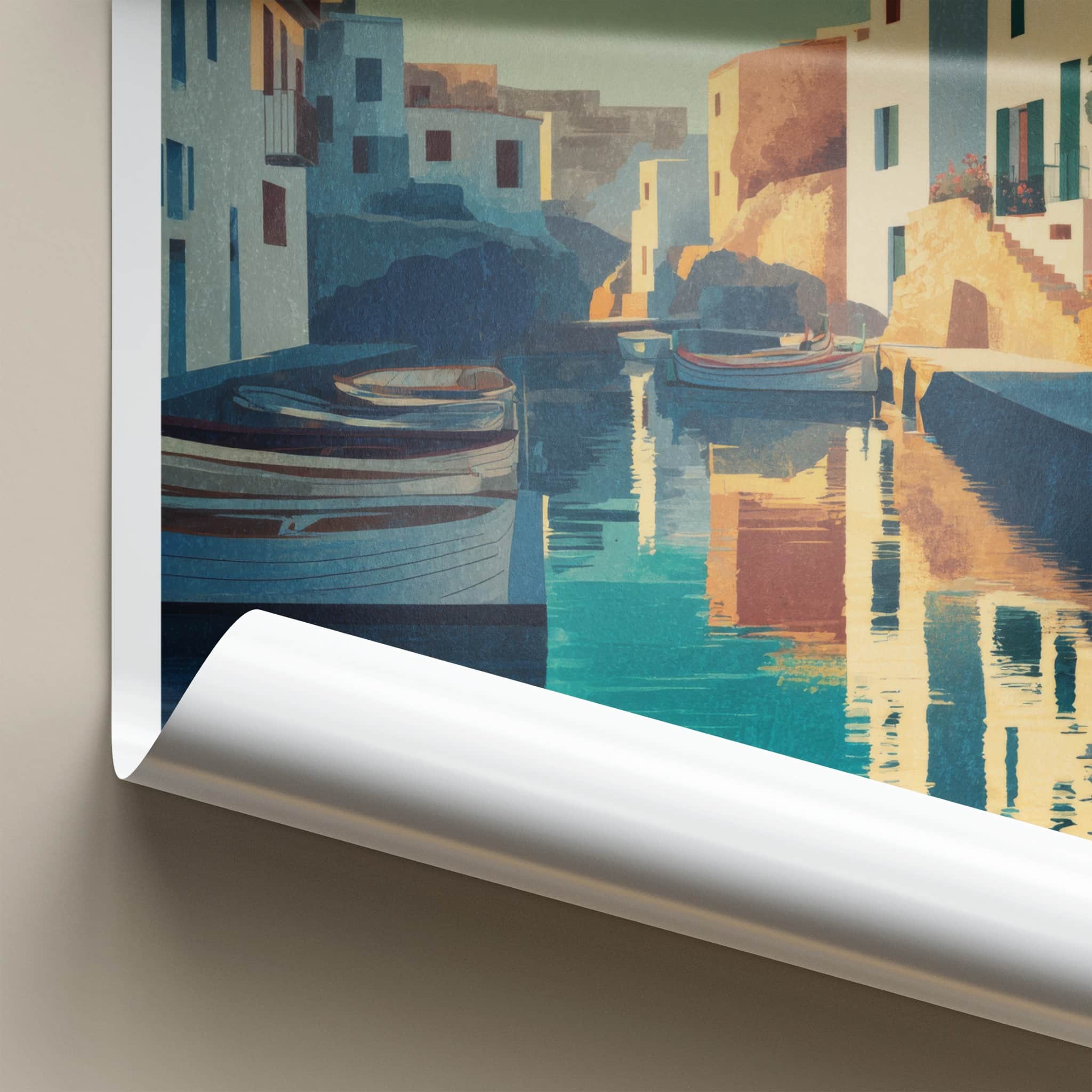 Mallorca Poster - Spain Travel Art - Coastal Village Boats Home Decor