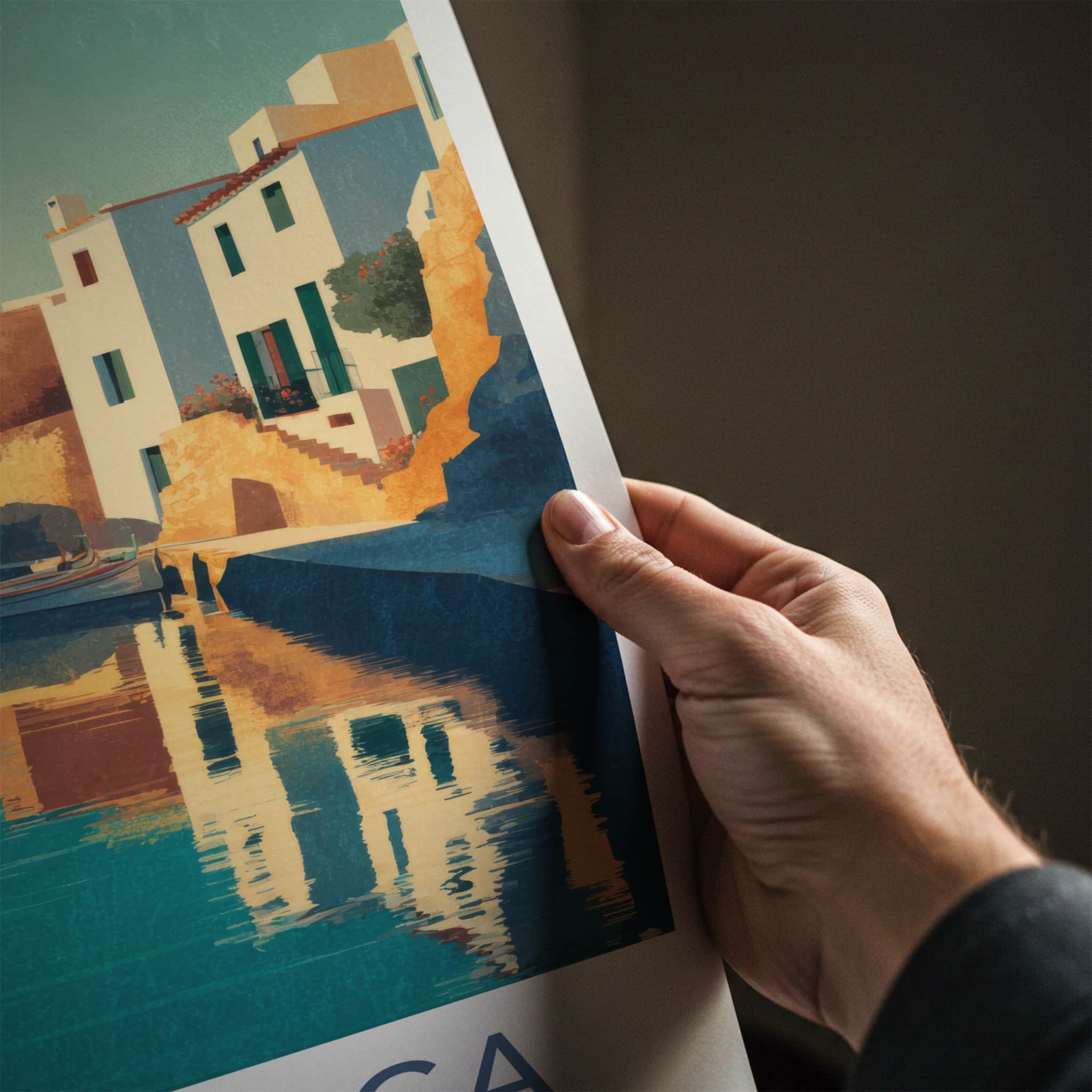 Mallorca Poster - Spain Travel Art - Coastal Village Boats Home Decor