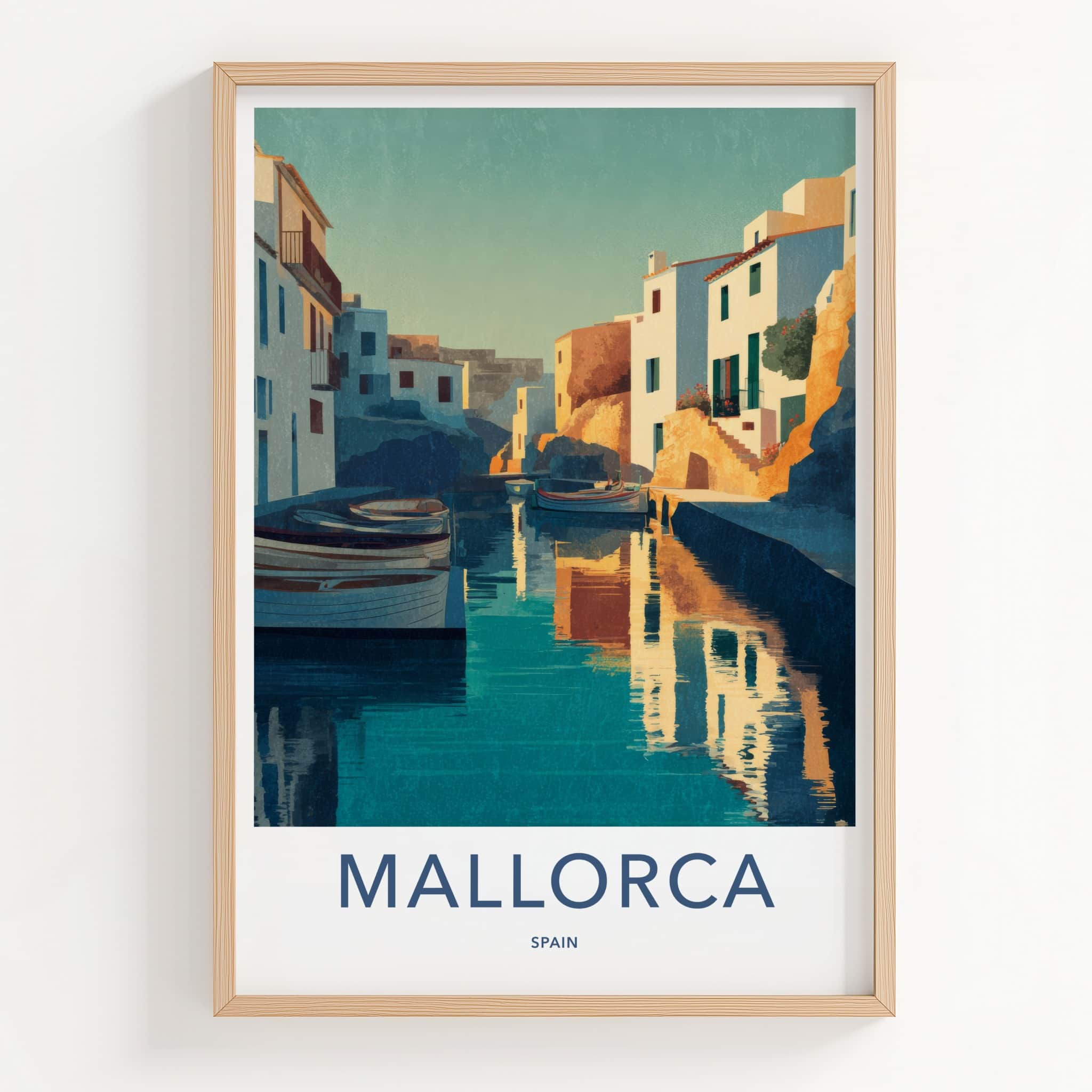 Mallorca Poster - Spain Travel Art - Coastal Village Boats Home Decor