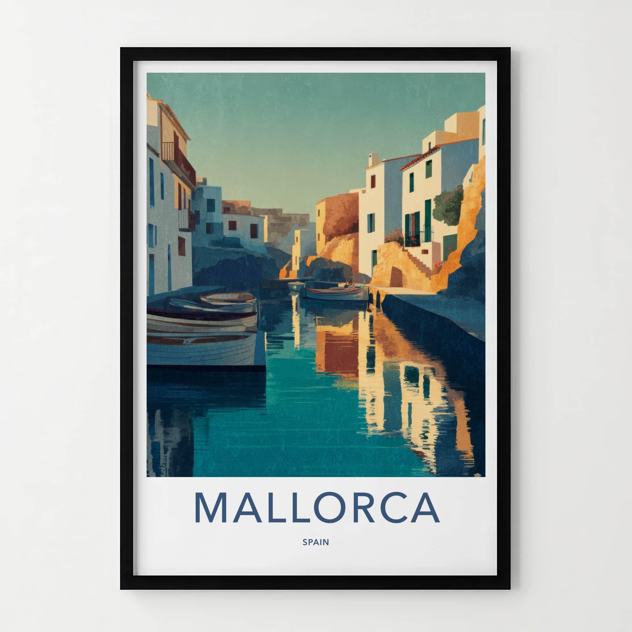 Mallorca Poster - Spain Travel Art - Coastal Village Boats Home Decor