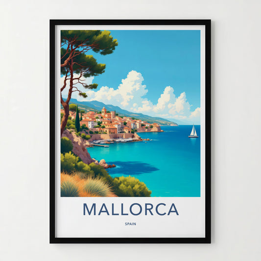 Mallorca Poster - Spain Travel Art - Scenic Coastal Village Wall Decor