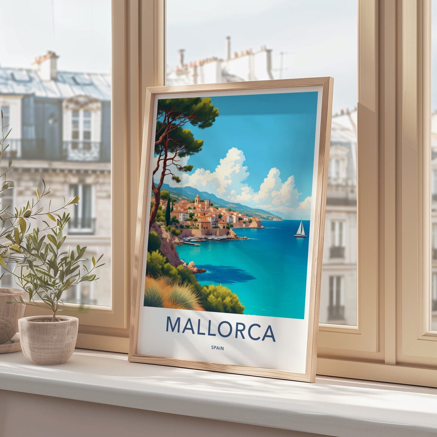 Mallorca Poster - Spain Travel Art - Scenic Coastal Village Wall Decor