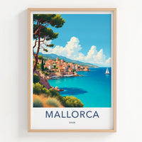 Mallorca Poster - Spain Travel Art - Scenic Coastal Village Wall Decor