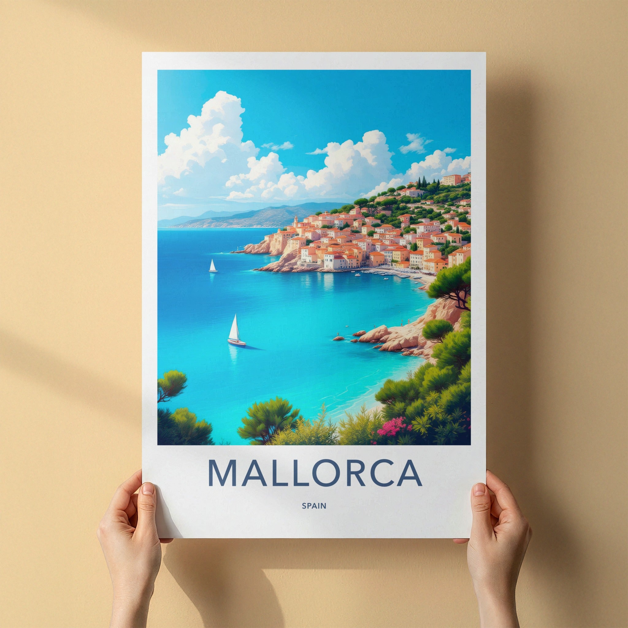 Mallorca Poster - Spain Travel Art - Sunny Mediterranean Village Home Decor