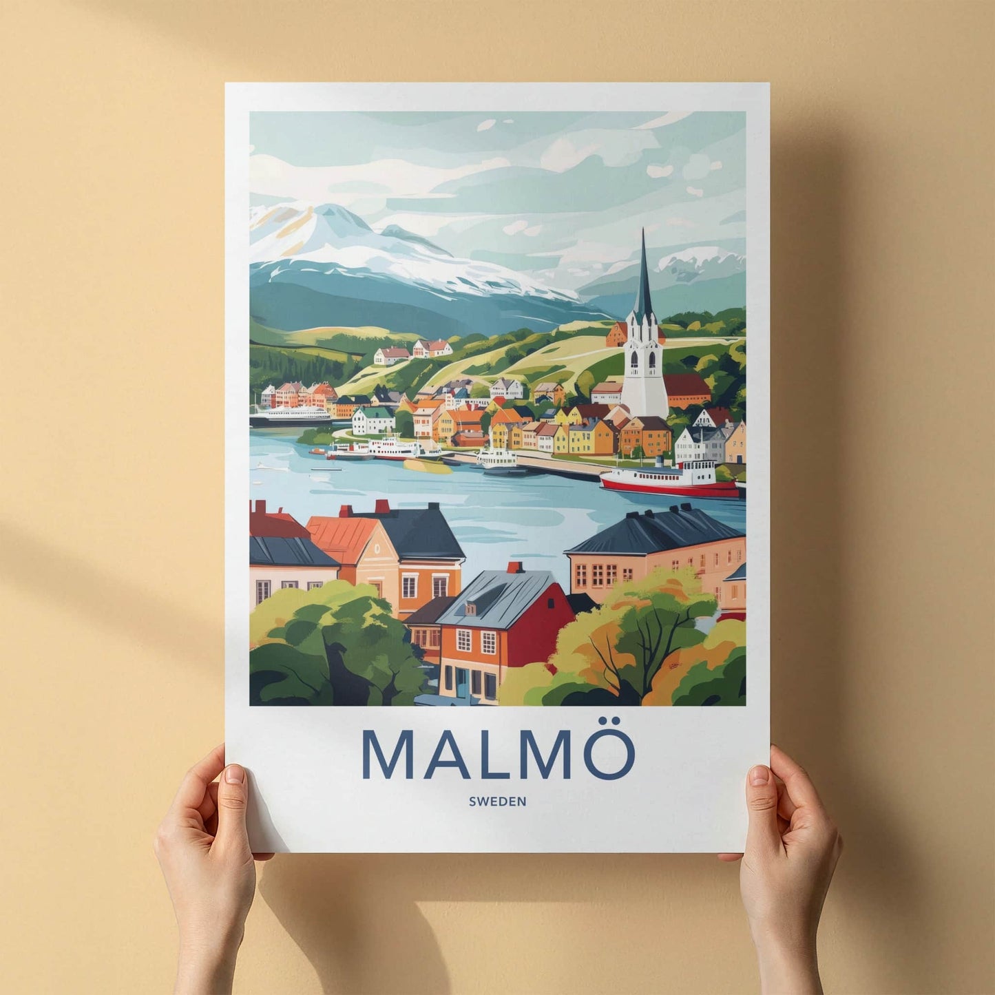 Malmo Poster - Sweden Travel Art - Scenic Waterfront Village Home Decor