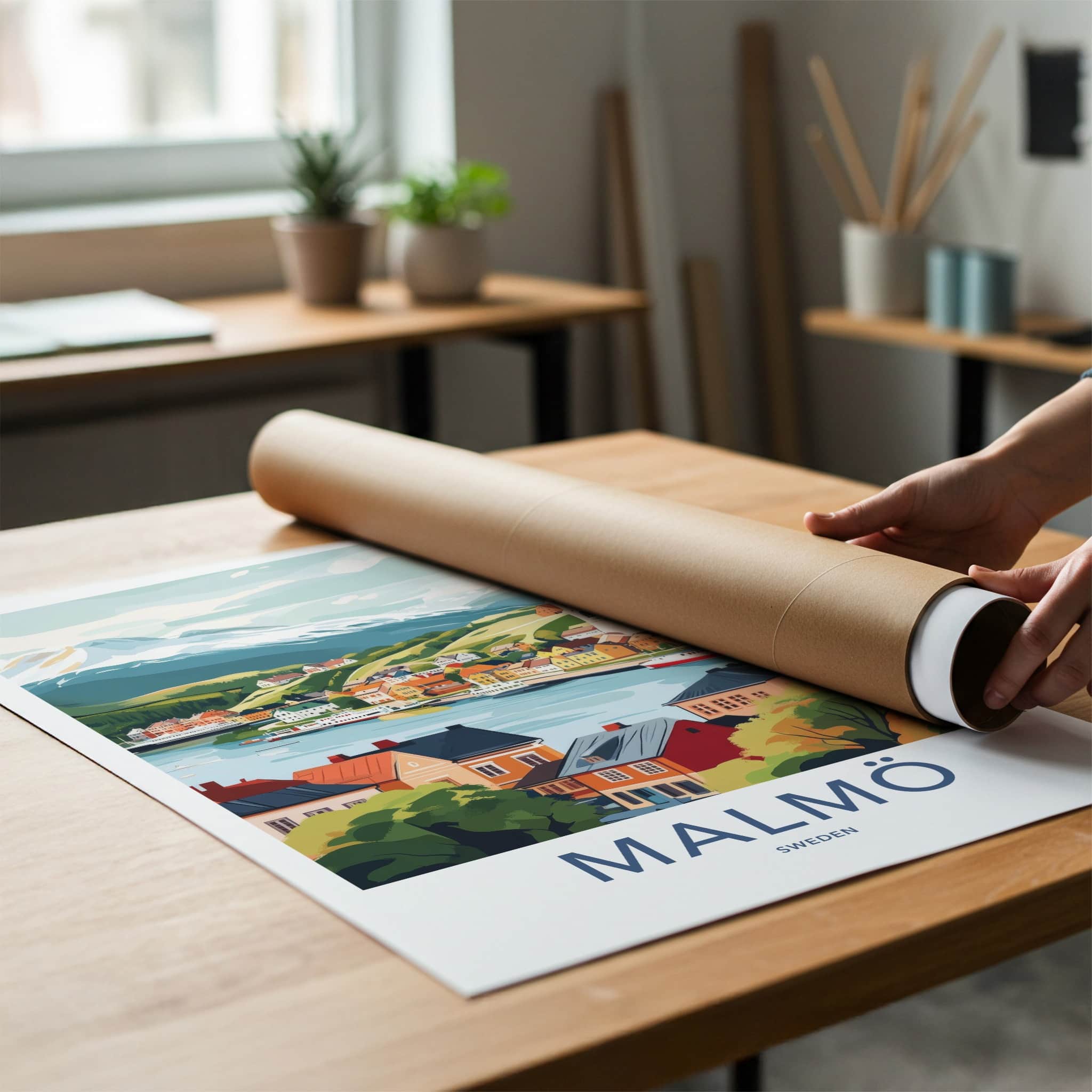 Malmo Poster - Sweden Travel Art - Scenic Waterfront Village Home Decor