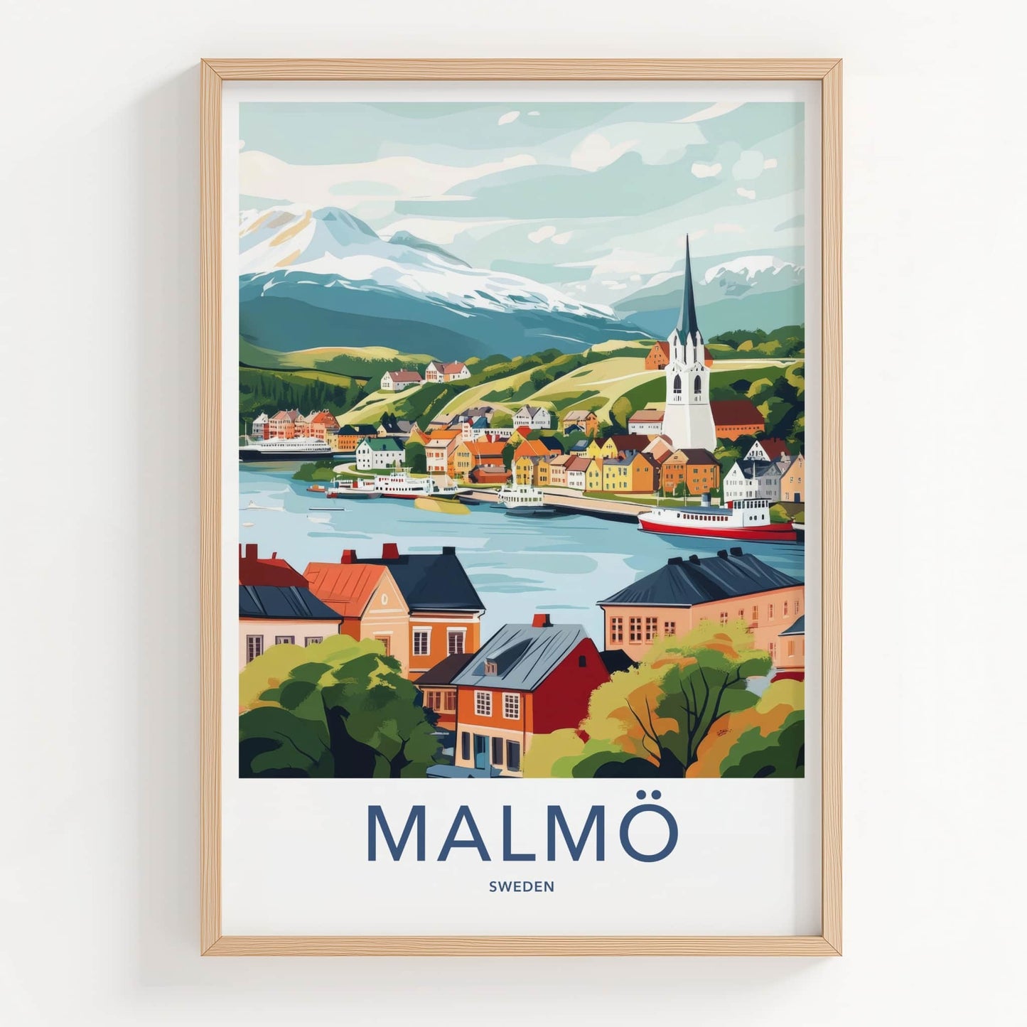 Malmo Poster - Sweden Travel Art - Scenic Waterfront Village Home Decor