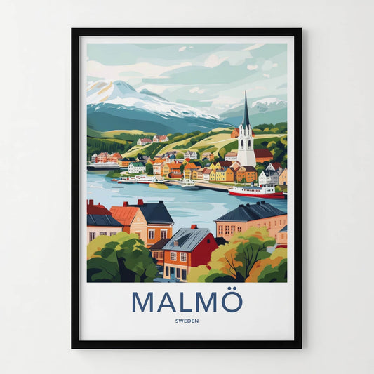 Malmo Poster - Sweden Travel Art - Scenic Waterfront Village Home Decor