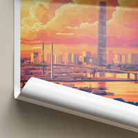 Malmo Poster - Sweden Travel Art - Sunset Cityscape Bridge Home Decor