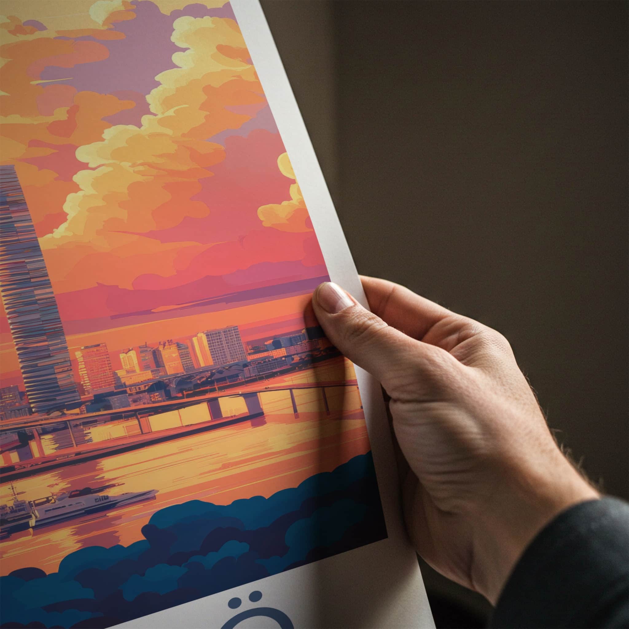 Malmo Poster - Sweden Travel Art - Sunset Cityscape Bridge Home Decor