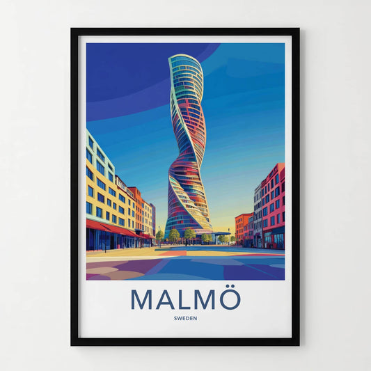 Malmo Poster - Sweden Travel Art - Turning Torso Building Wall Decor