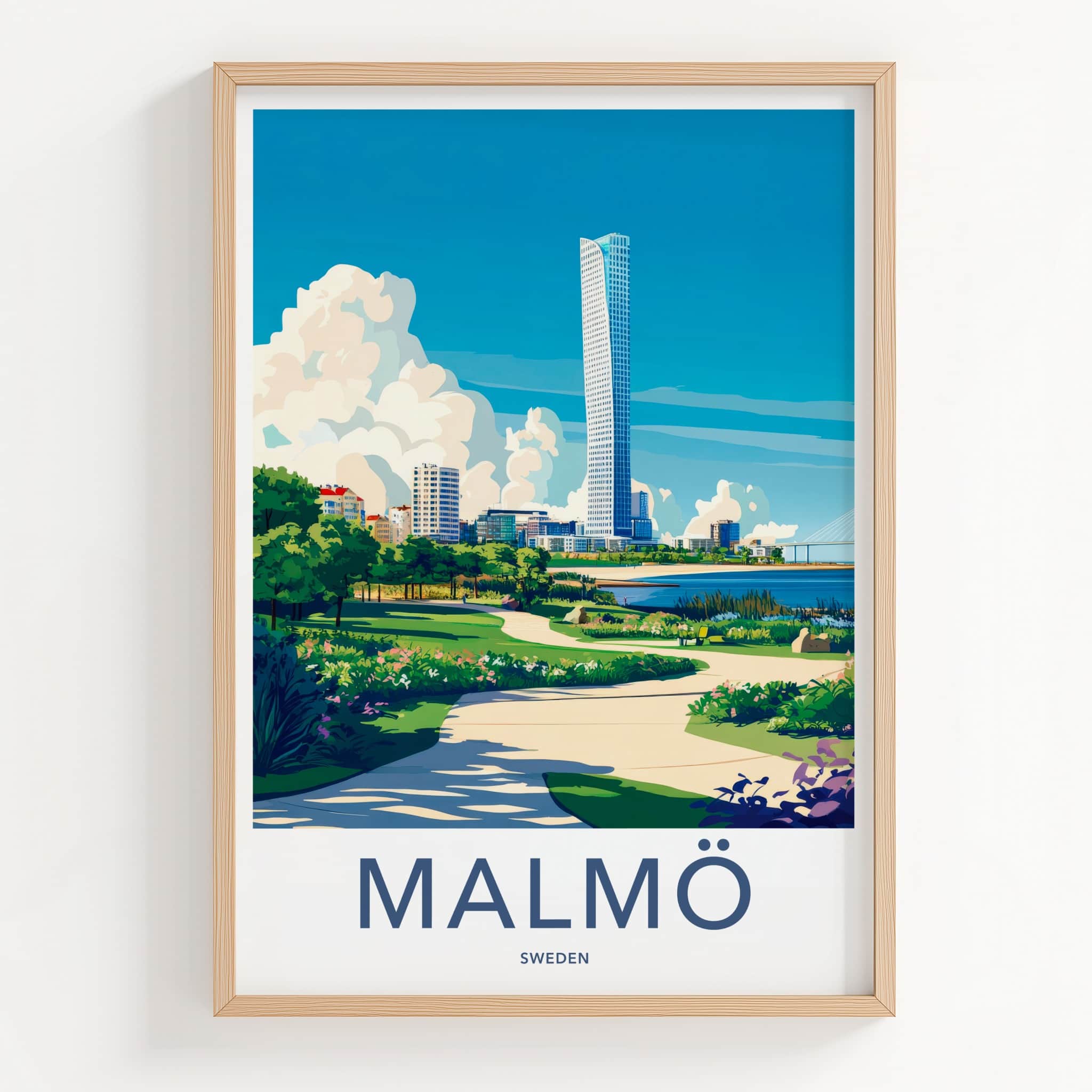 Malmo Poster - Sweden Travel Print - Architectural Waterfront Park Lounge Decor