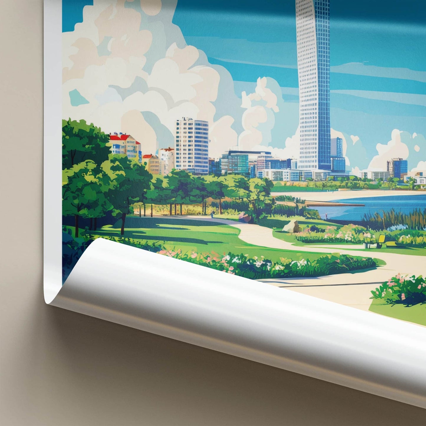 Malmo Poster - Sweden Travel Print - Architectural Waterfront Park Lounge Decor