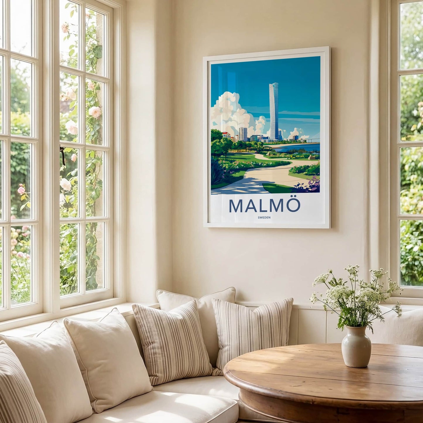 Malmo Poster - Sweden Travel Print - Architectural Waterfront Park Lounge Decor