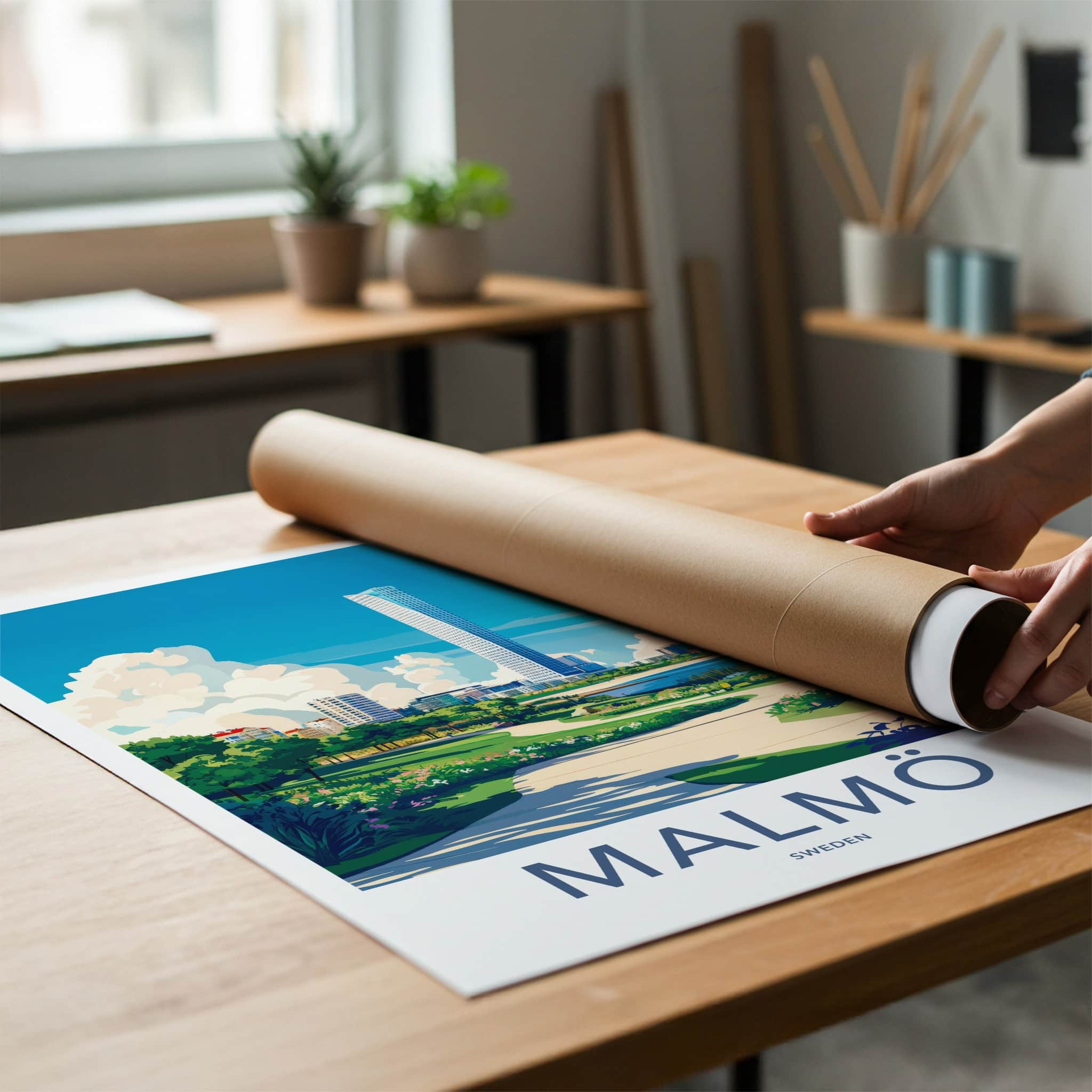 Malmo Poster - Sweden Travel Print - Architectural Waterfront Park Lounge Decor