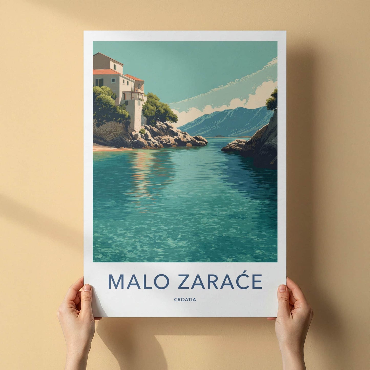 Malo Zarace Poster Croatia Coastal Cliff Buildings Home Decor