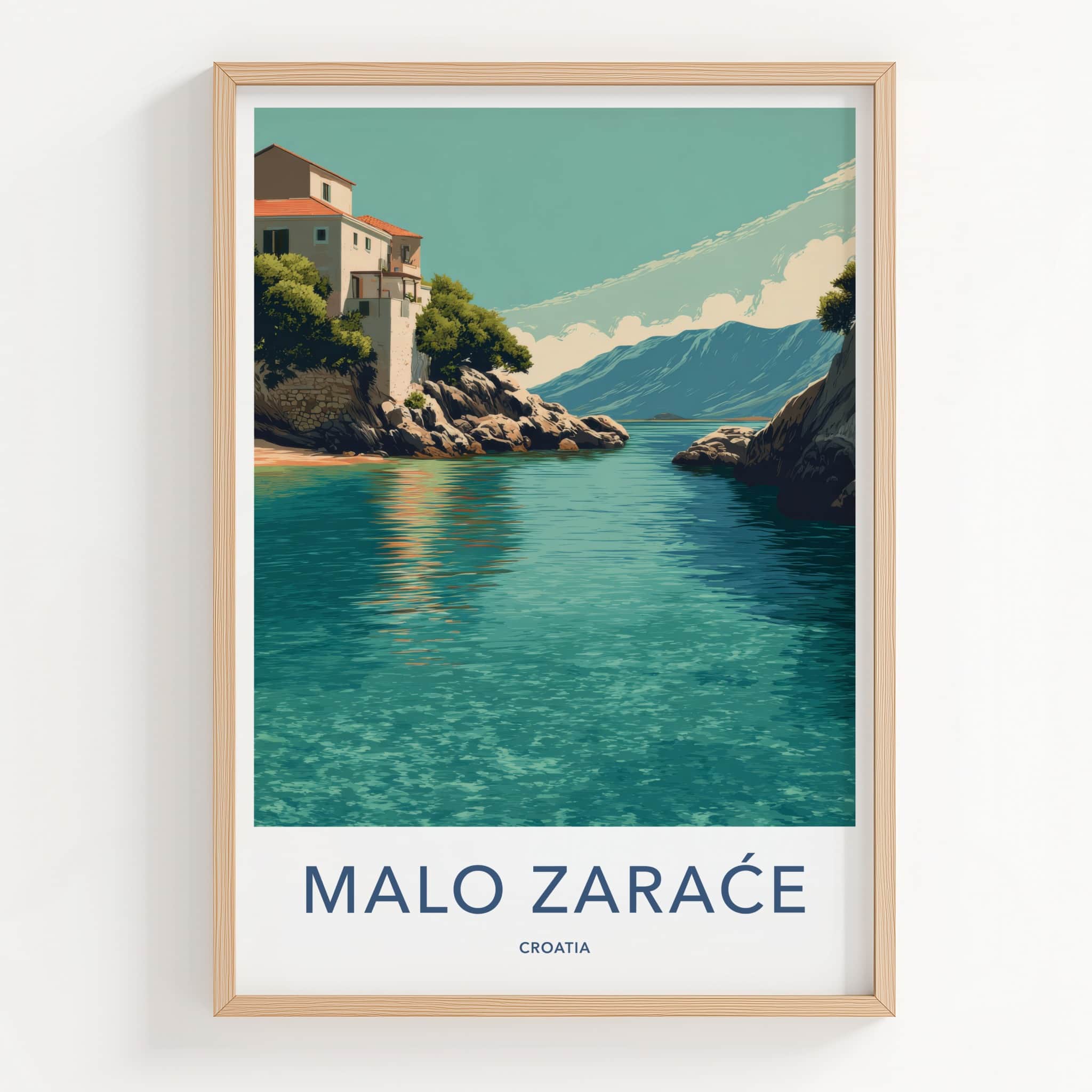 Malo Zarace Poster Croatia Coastal Cliff Buildings Home Decor
