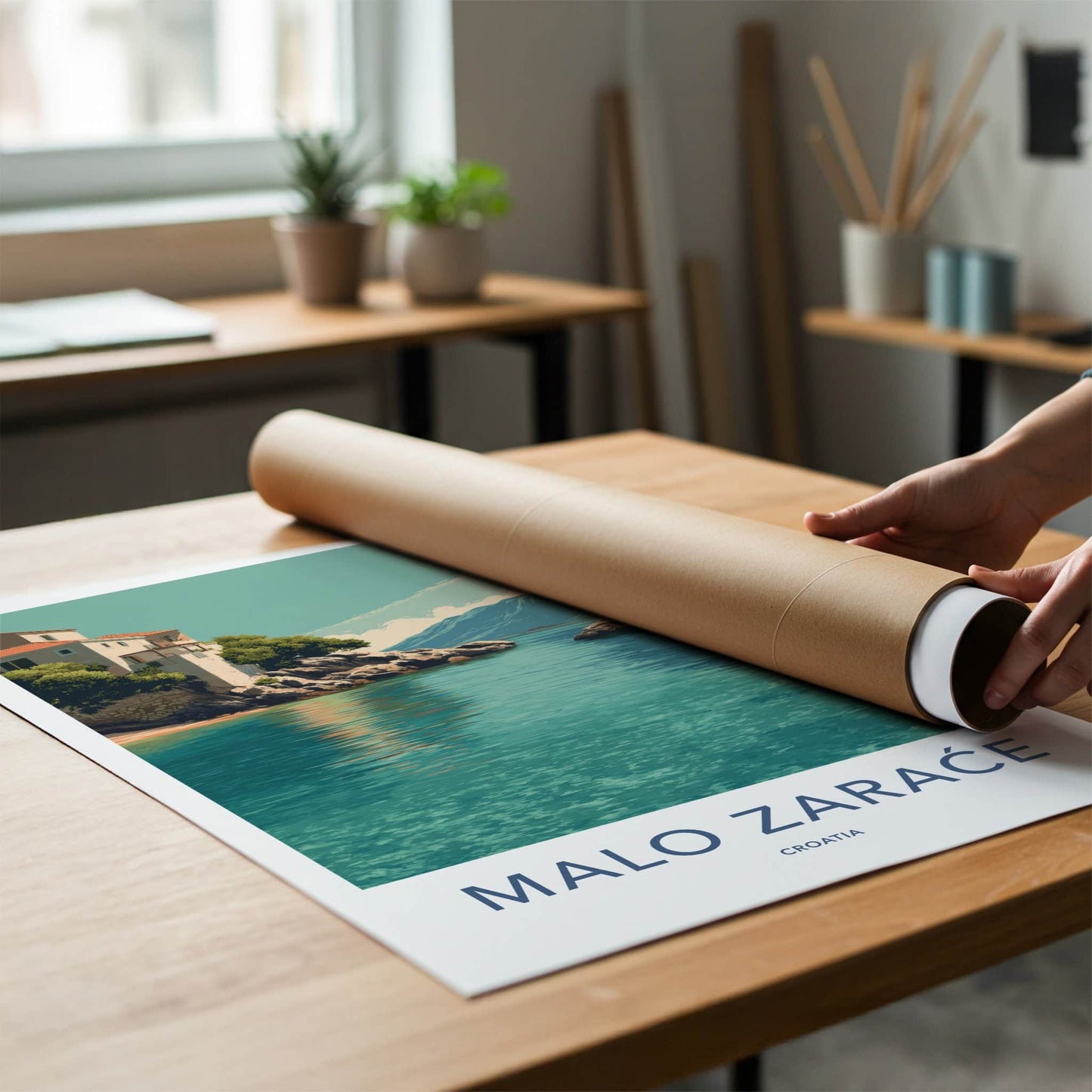 Malo Zarace Poster Croatia Coastal Cliff Buildings Home Decor