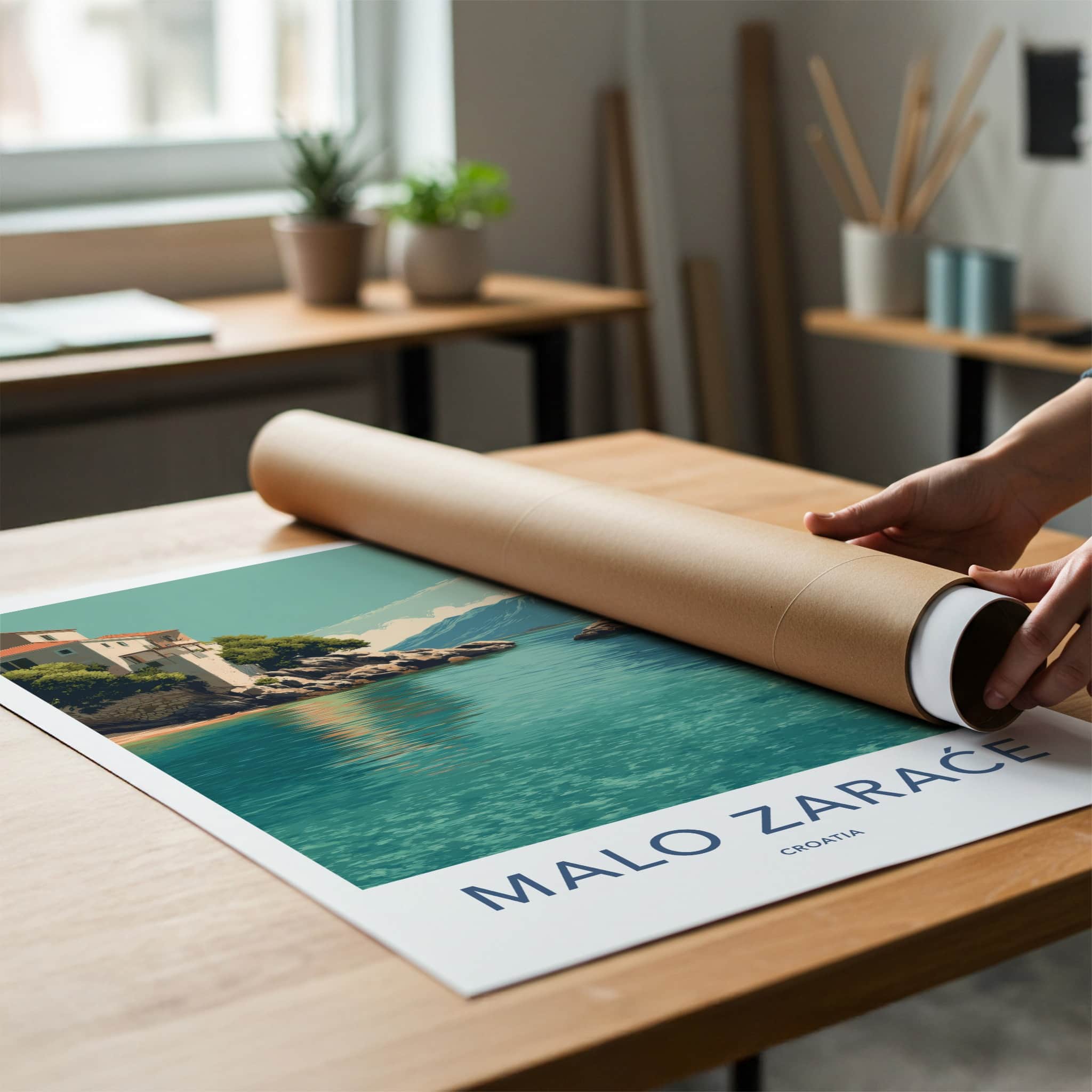 Malo Zarace Poster Croatia Coastal Cliff Buildings Home Decor