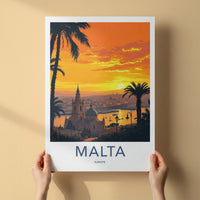 Malta Poster - Europe Travel Print - Vibrant Sunset Harbor Lounge Decor