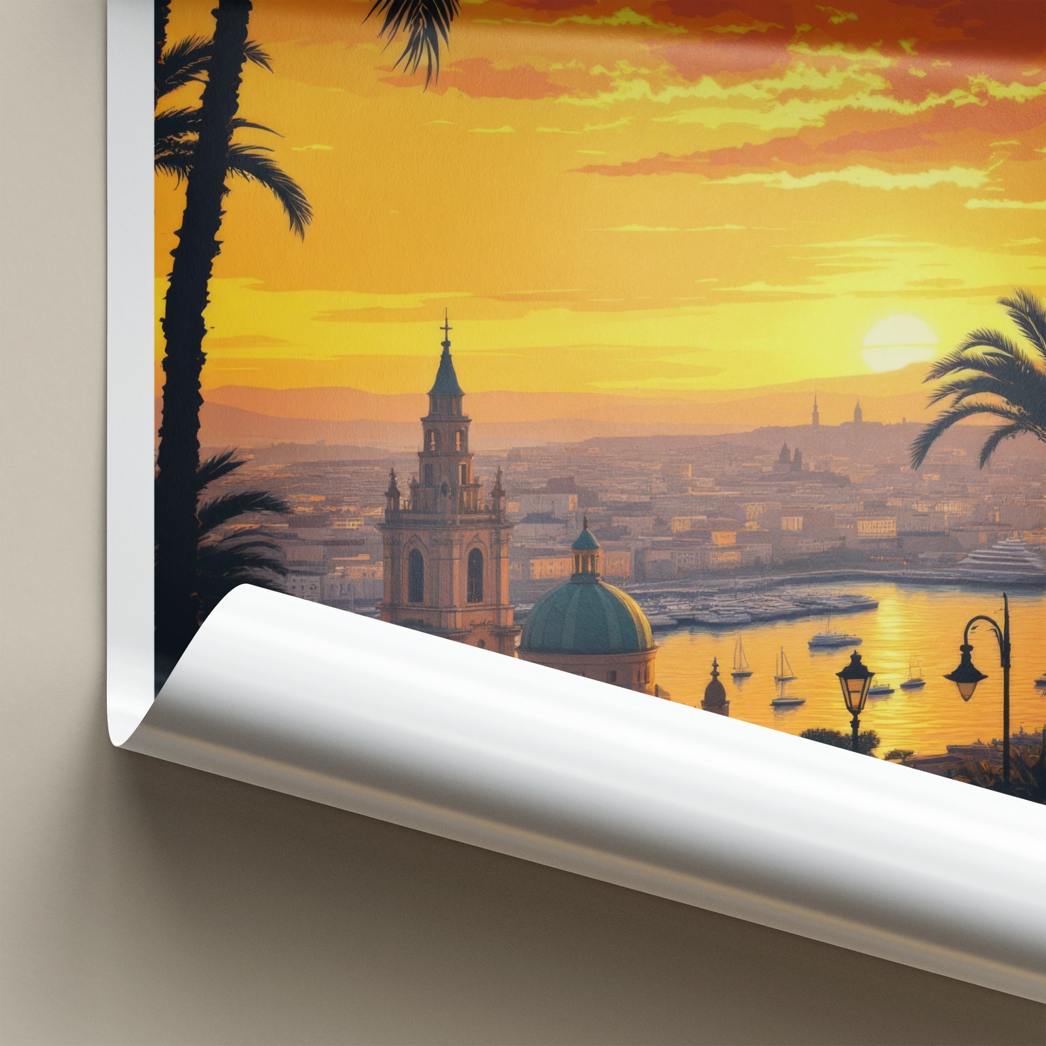 Malta Poster - Europe Travel Print - Vibrant Sunset Harbor Lounge Decor