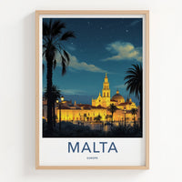 Malta Poster - Malta Framed Print - Grand Cathedral Nightscape Gallery Art