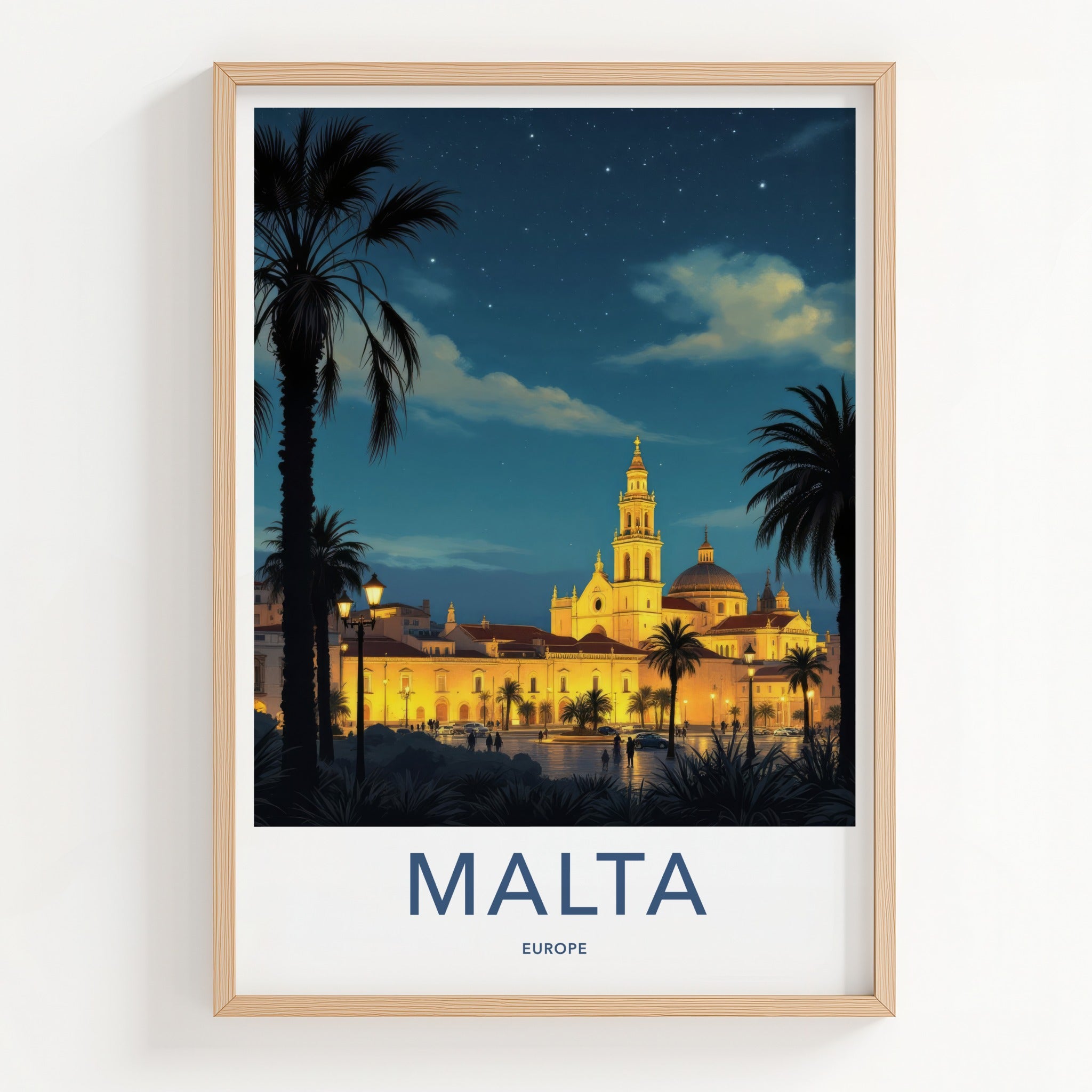 Malta Poster - Malta Framed Print - Grand Cathedral Nightscape Gallery Art