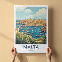 Malta Poster - Malta Travel Art - Boats Clear Blue Water Home Decor